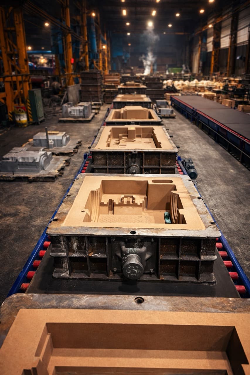 Moulds lined up on the moulding line