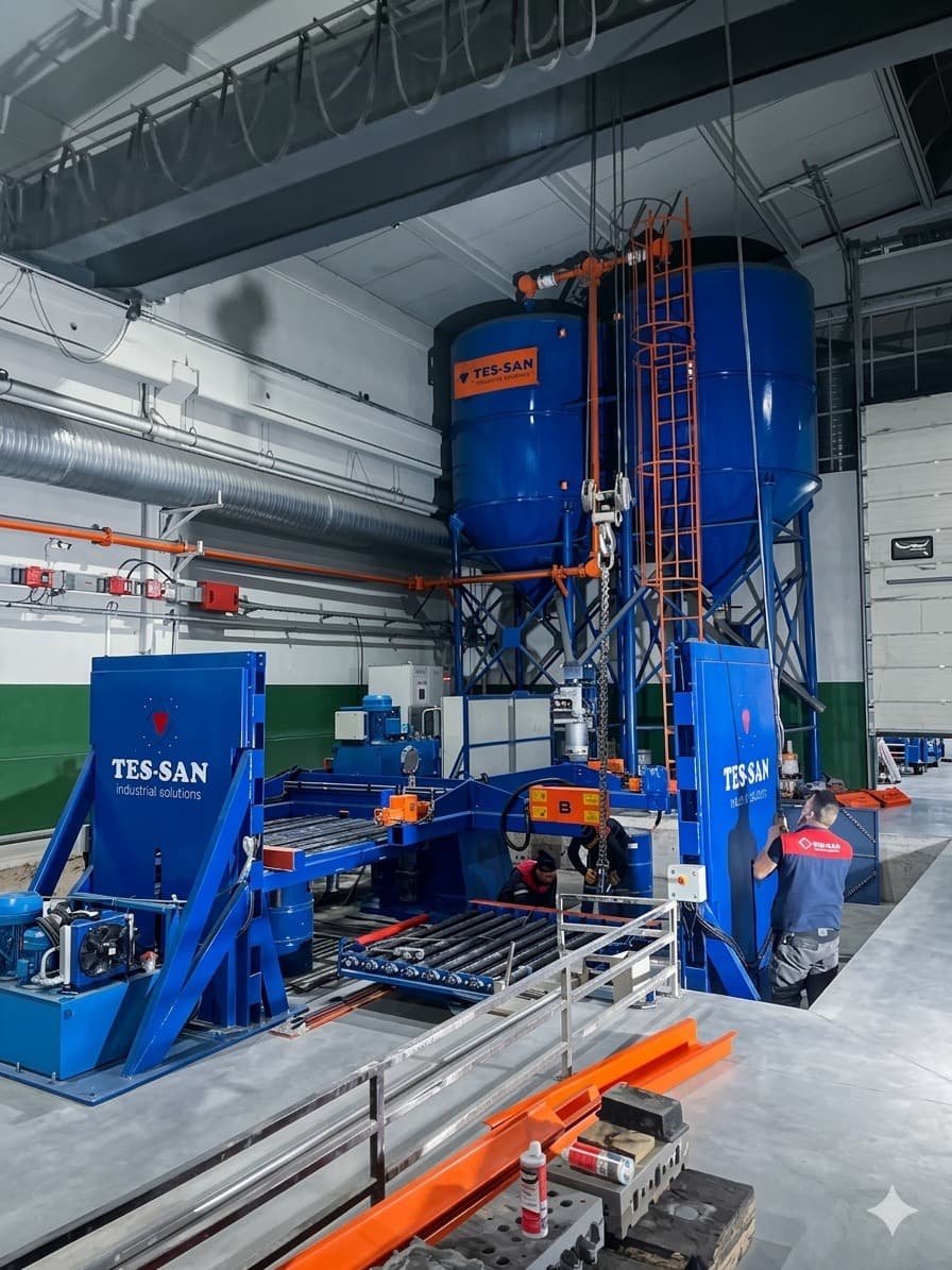 Sand preparation line and silo