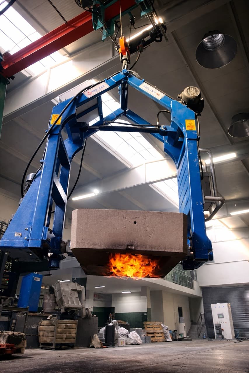 Manipulator lifting a hot flask